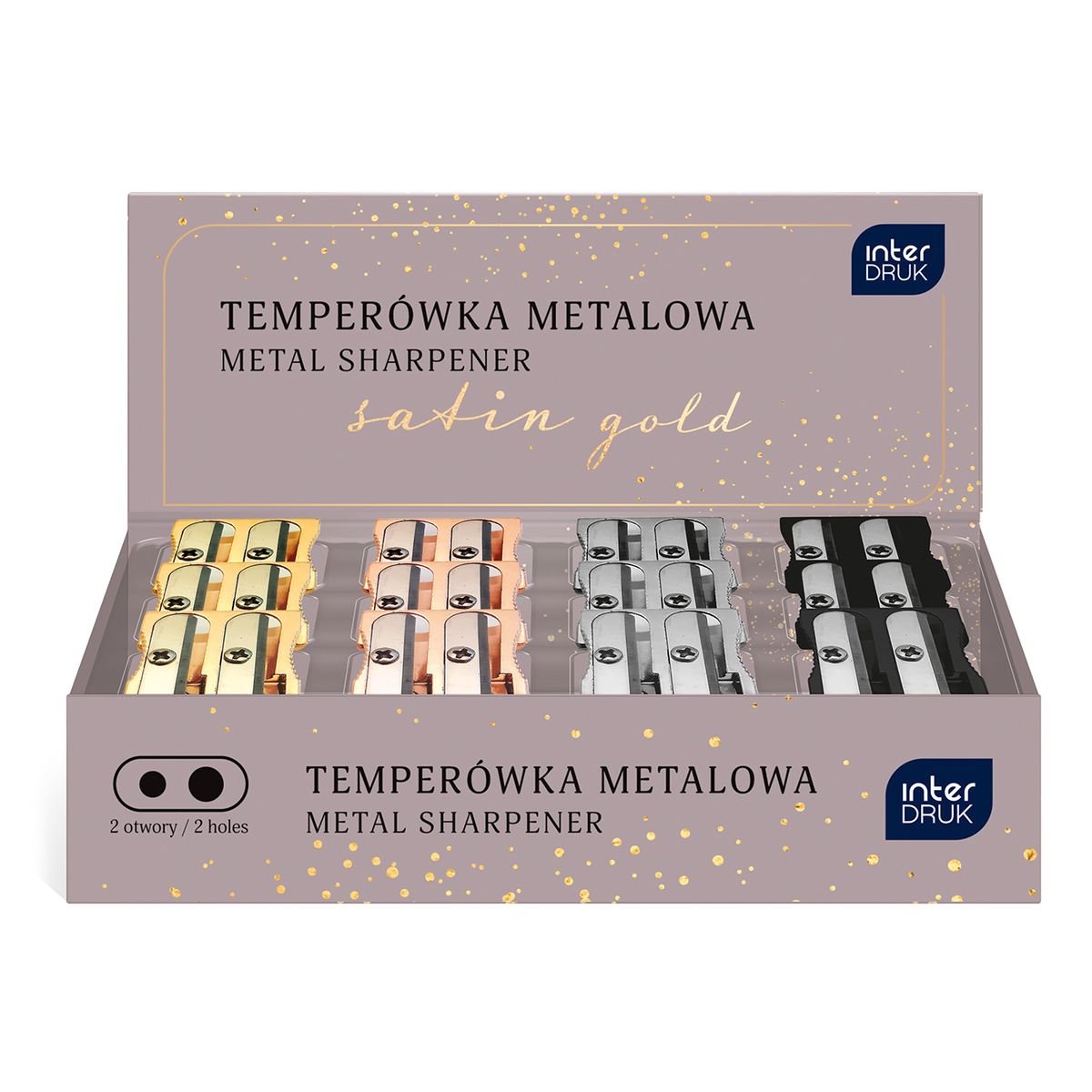 Temperówka Interdruk SATIN GOLD podwójna z pojemnikiem 5902277346551 mix plastikowa