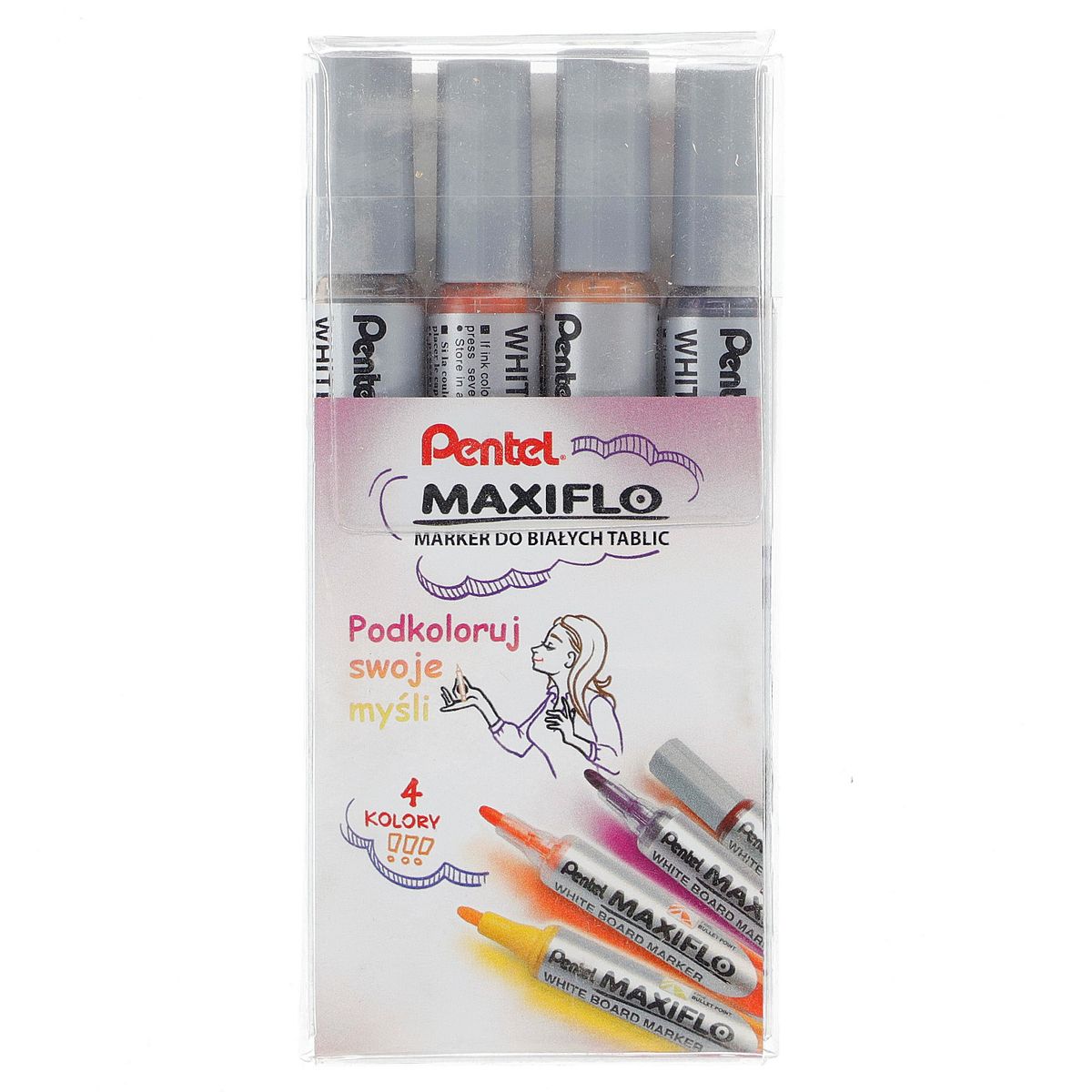 Marker suchościeralny Pentel 4 kolory 1,1-2,2mm okrągła końcówka (MWL5S-4W)