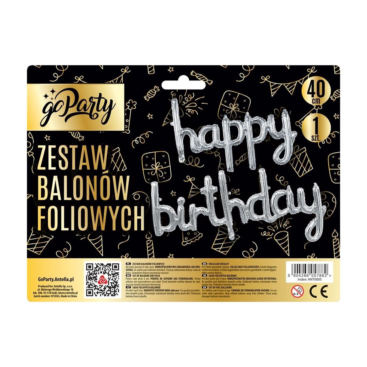 Balon foliowy Antella zestaw balonów 13 elementów Happy Birthday srebrne
