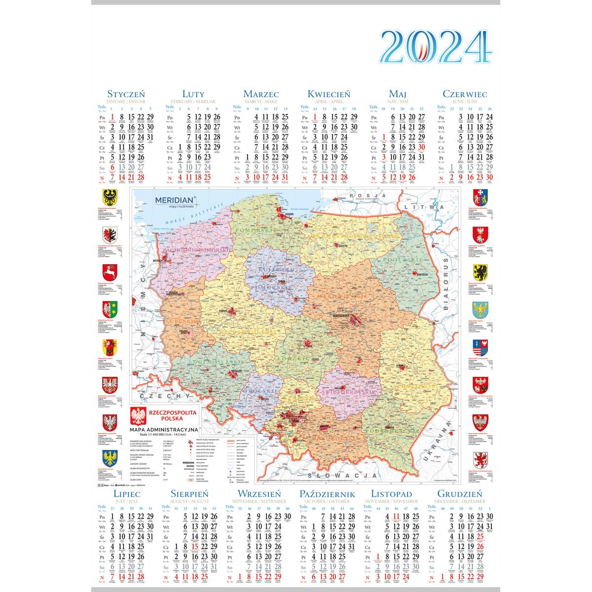 Kalendarz ścienny Lucrum MAPA plakatowy 607mm x 880mm (PL10)