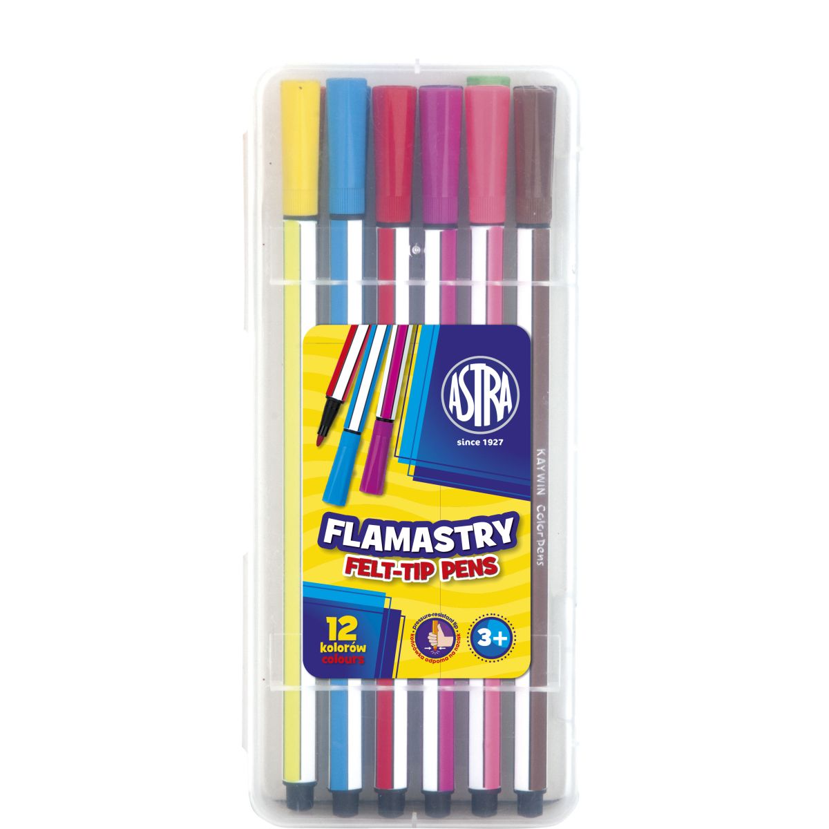 Flamastry heksagonalne Astra w plastikowym zamykanym boxie 12 kolorów (314115001)