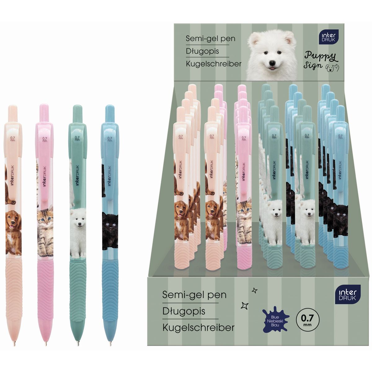 Długopis żelowy PUPPY SIGN zgripem niebieski 0,7mm Interdruk (żelowy)