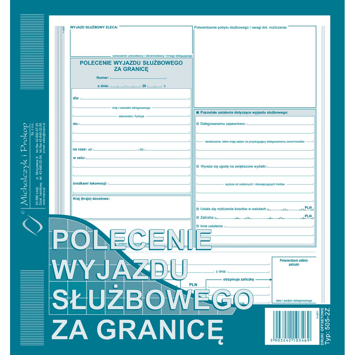 Druk offsetowy Michalczyk i Prokop 2/3A4 polecenie wyjażdu służbowego za granicę 2/3 A4 (505-2Z)