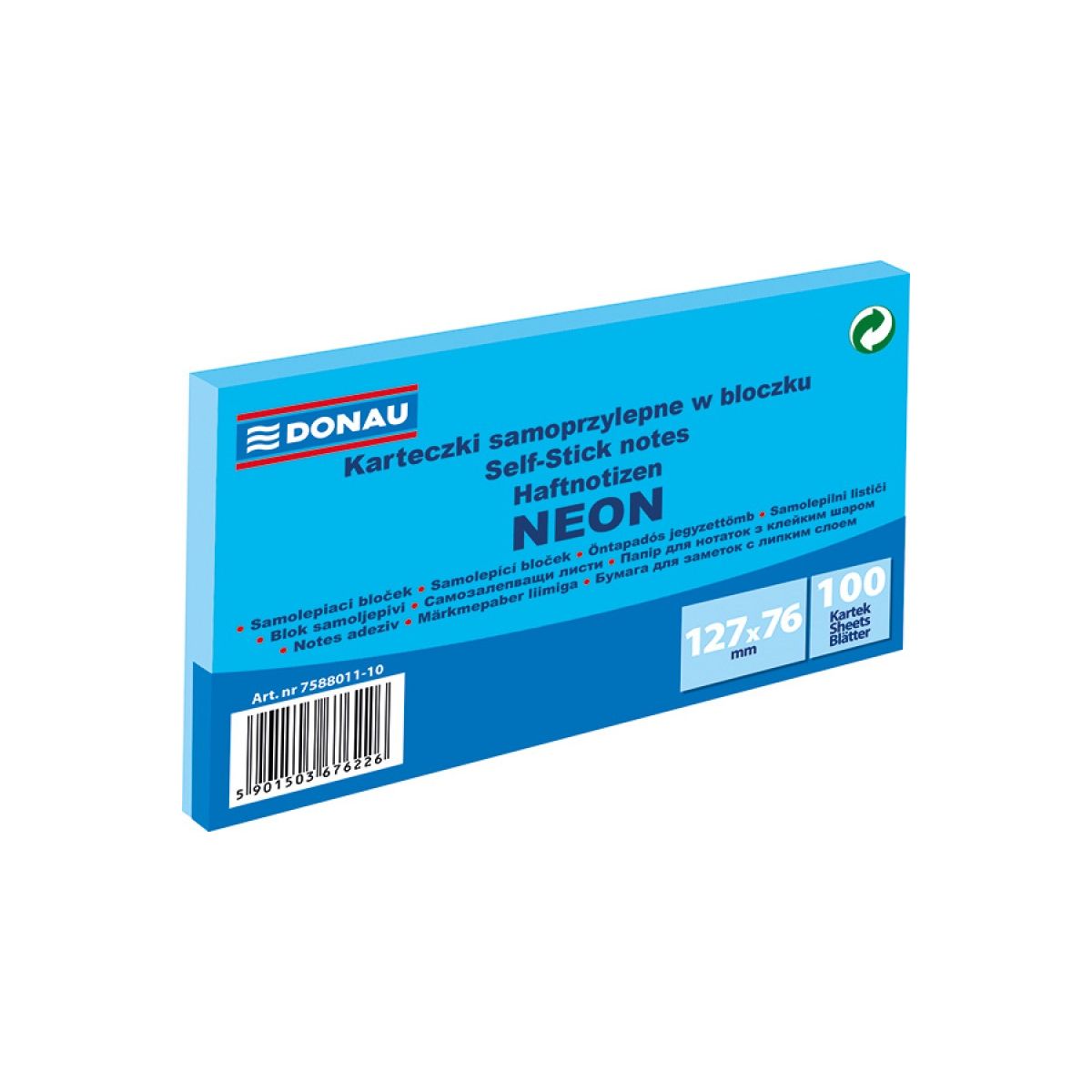 Notes samoprzylepny (karteczki) Donau Neon niebieski 100k [mm:] 127x76 (7588011-10)