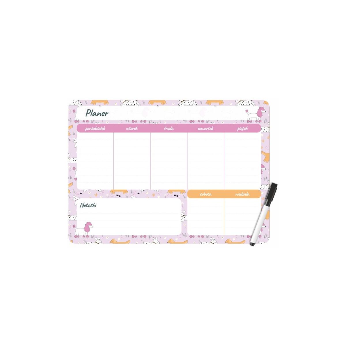 Podkład na biurko PUPPIES PLANER MAGNETYCZNY TYGODNIOWY mix PVC PCW [mm:] 350x250 Biurfol (PM-02-36)