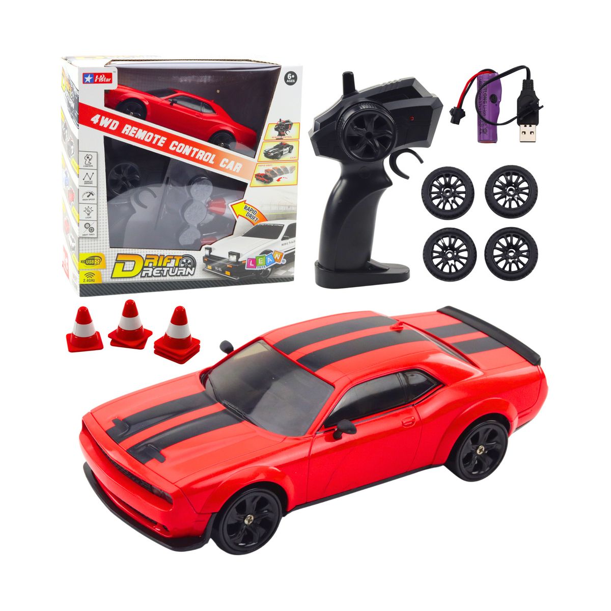 Samochód Lean Sportowe Drift Wymienne Koła Zdalnie Sterowany RC 4WD Czerwone Sport (22682)