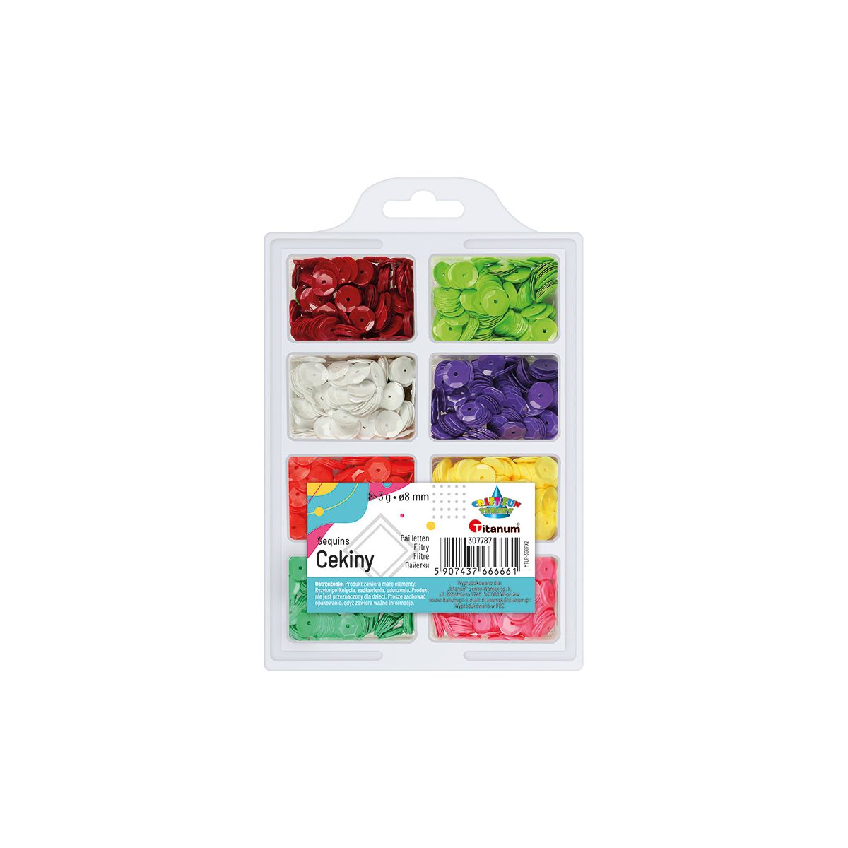 Cekiny Craft-Fun Series okrągłe 8 kolorów mix 3g Titanum (3G8PX2)