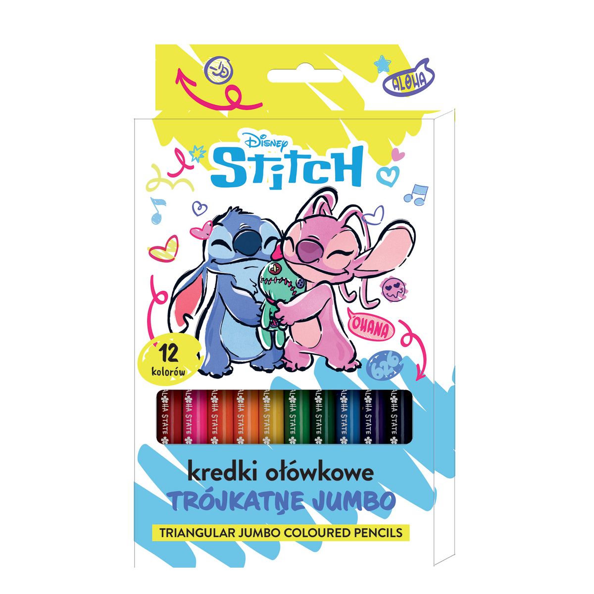 Kredki ołówkowe Beniamin Stitch trójkątne jumbo 12 kol.