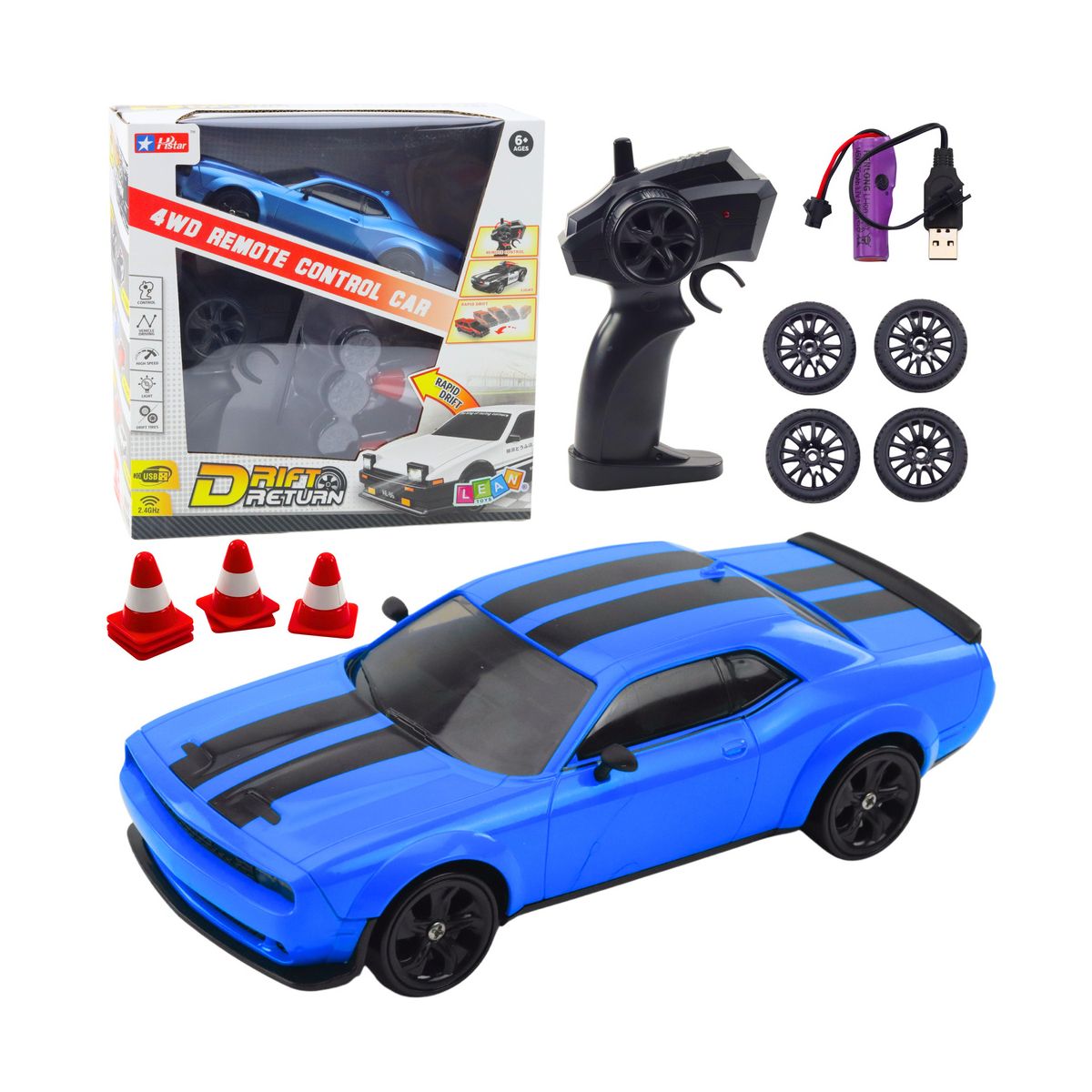Samochód Lean Sportowe Drift Wymienne Koła Zdalnie Sterowany RC 4WD Niebieskie Sport (22684)