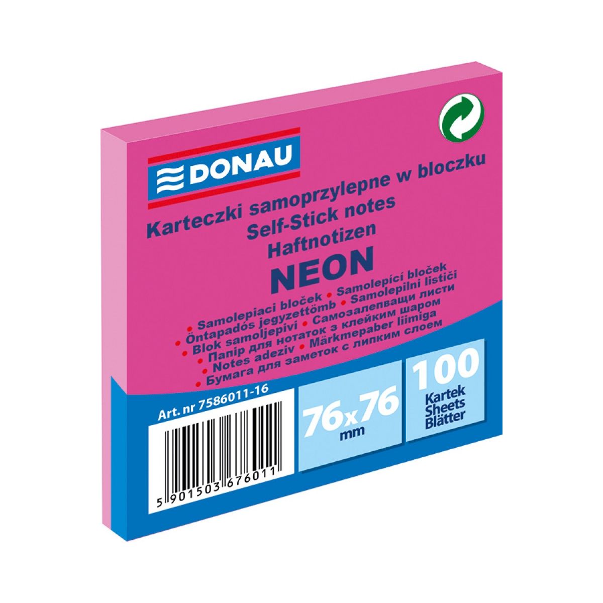 Notes samoprzylepny (karteczki) Donau Neon różowy 100k [mm:] 76x76 (7586011-16)