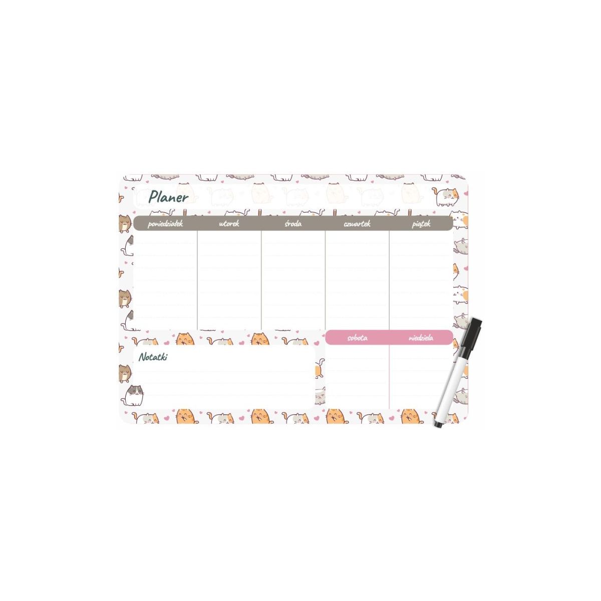 Podkład na biurko KITTENS PLANER MAGNETYCZNY TYGODNIOWY mix PVC PCW [mm:] 350x250 Biurfol (PM-02-35)
