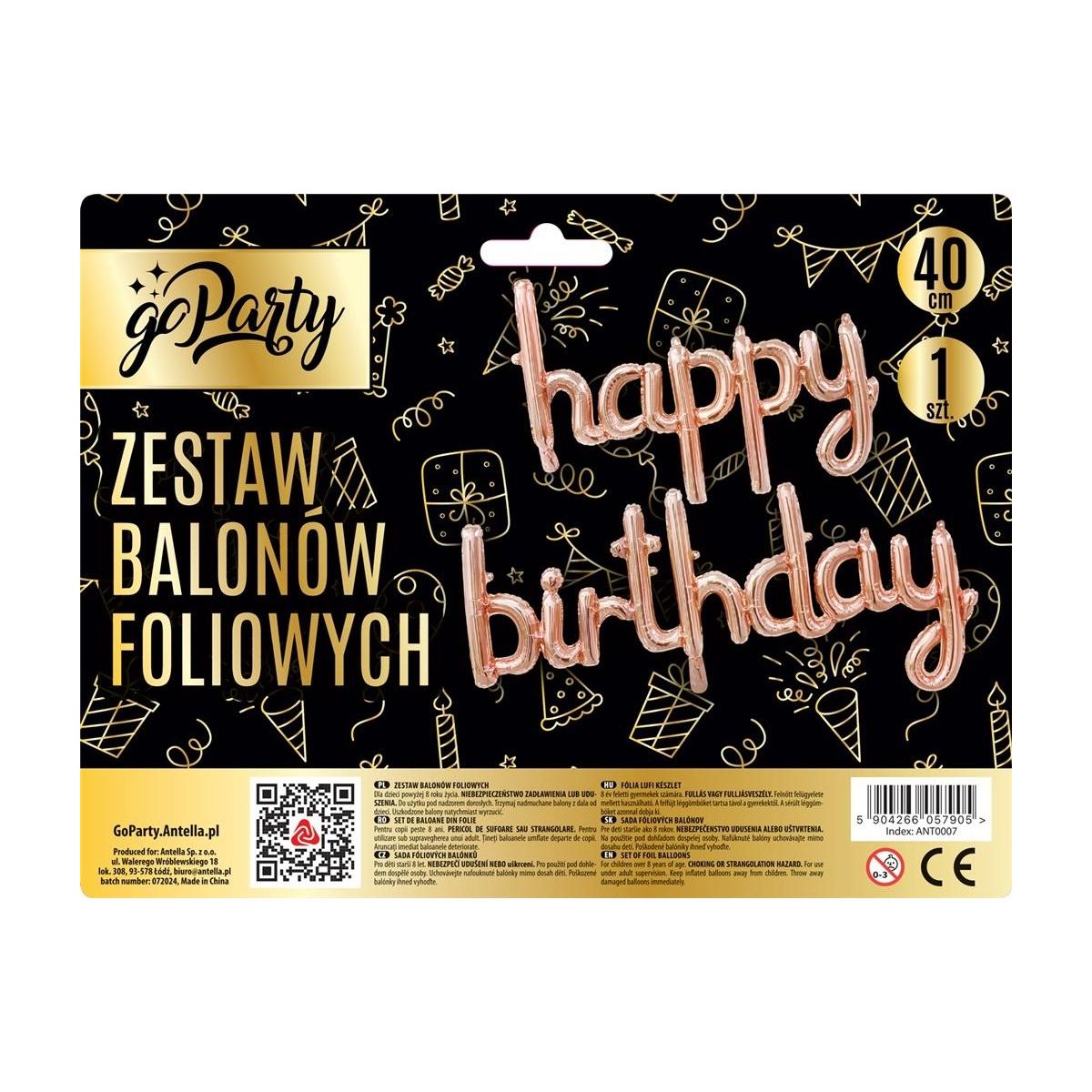 Balon foliowy Antella zestaw balonów 13 elementów Happy Birthday rose gold