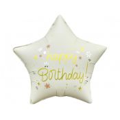 Balon foliowy Godan Happy Birthday, gwiazda matowa biała 18cal (FG-GHMB)