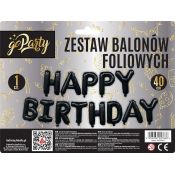 Balon foliowy Antella zestaw balonów 13 elementów Happy Birthday czarne