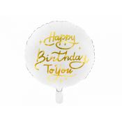 Balon foliowy Partydeco Happy Birthday To You, 35cm, biały 14cal (FB58)