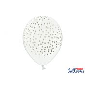 Balon gumowy Partydeco gumowy biały w złote kropki 30 cm/6 sztuk biały 300mm (SB14P-208-008G-6)