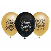 Balon gumowy Godan 50th Birthday czarno złote czarny 300mm 12cal (GP-ZC50)