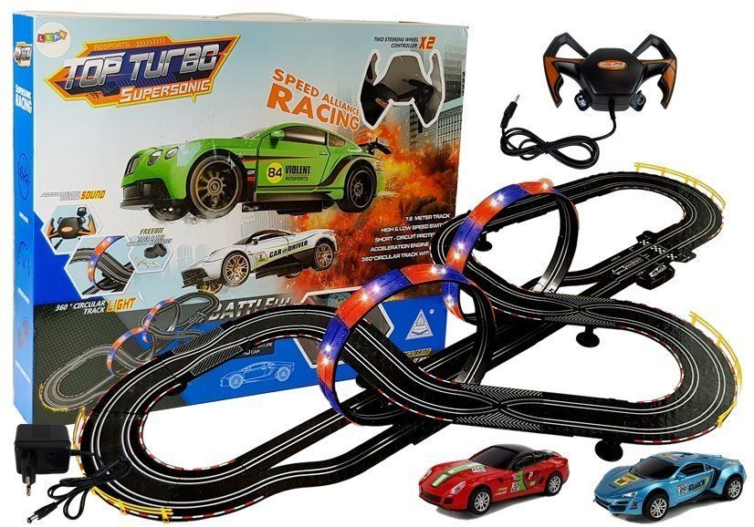 Tor wyścigowy Lean 1:43 2 Autka Top Turbo Światła 7,6 m długości (6949)
