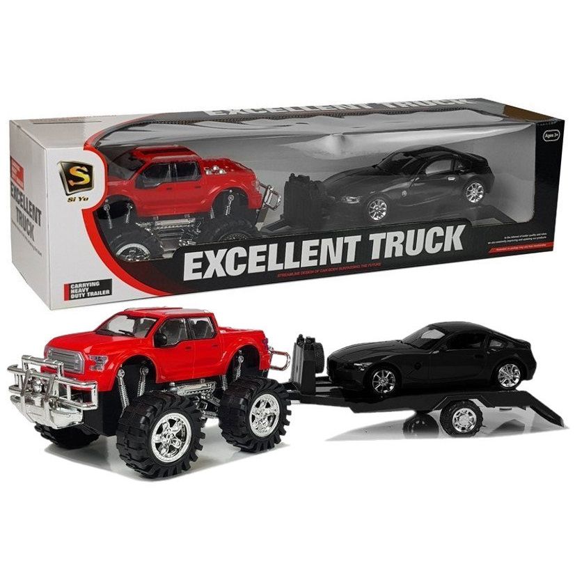 Samochód Lean Zestaw Pojazdów Czerwony Monster Truck Czarne BMW Laweta 58 cm (9268)