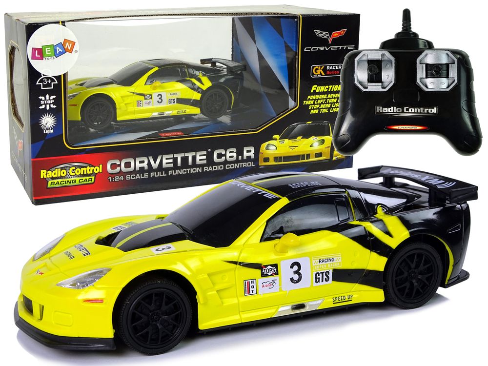 Samochód Lean R/C 1:24 Corvette Żółte C6.R 2.4 G Światła (9734)