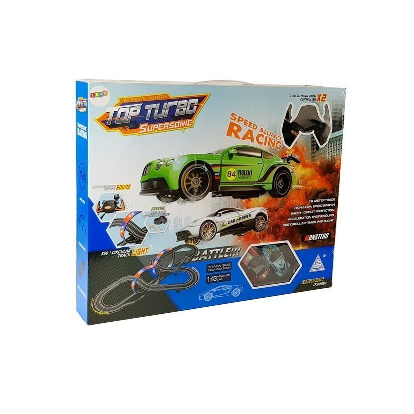 Tor wyścigowy Lean 1:43 2 Autka Top Turbo Światła 7,6 m długości (6949)