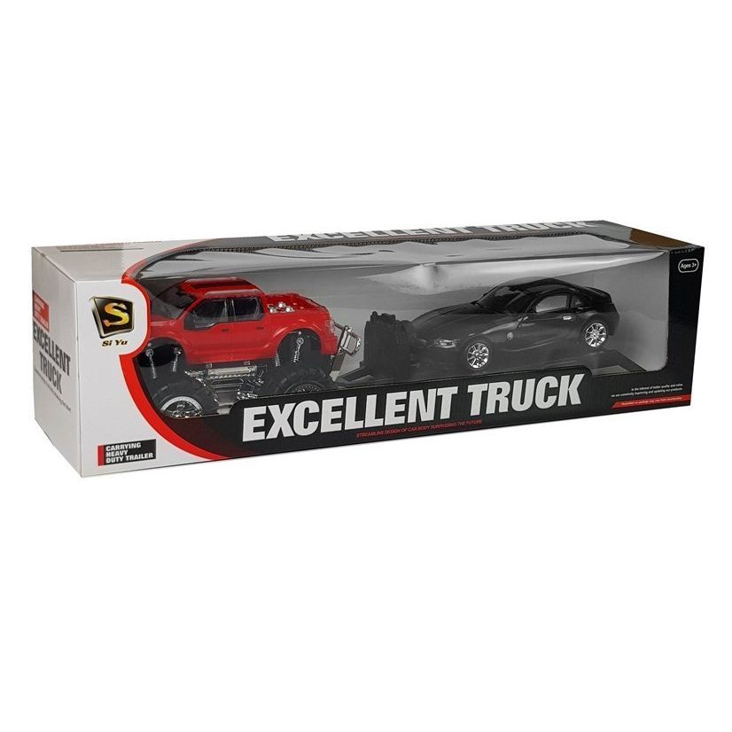 Samochód Lean Zestaw Pojazdów Czerwony Monster Truck Czarne BMW Laweta 58 cm (9268)