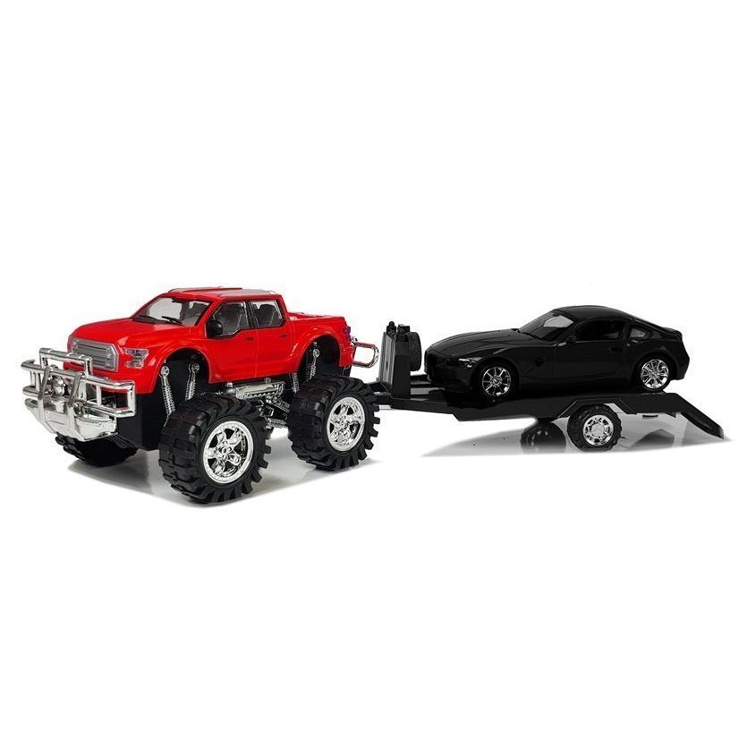 Samochód Lean Zestaw Pojazdów Czerwony Monster Truck Czarne BMW Laweta 58 cm (9268)