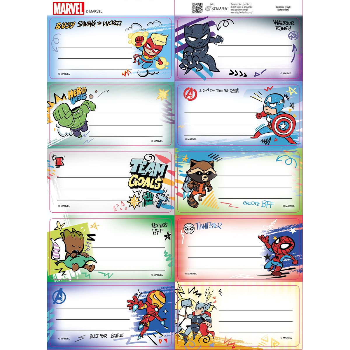 Naklejka na zeszyt Beniamin Avengers