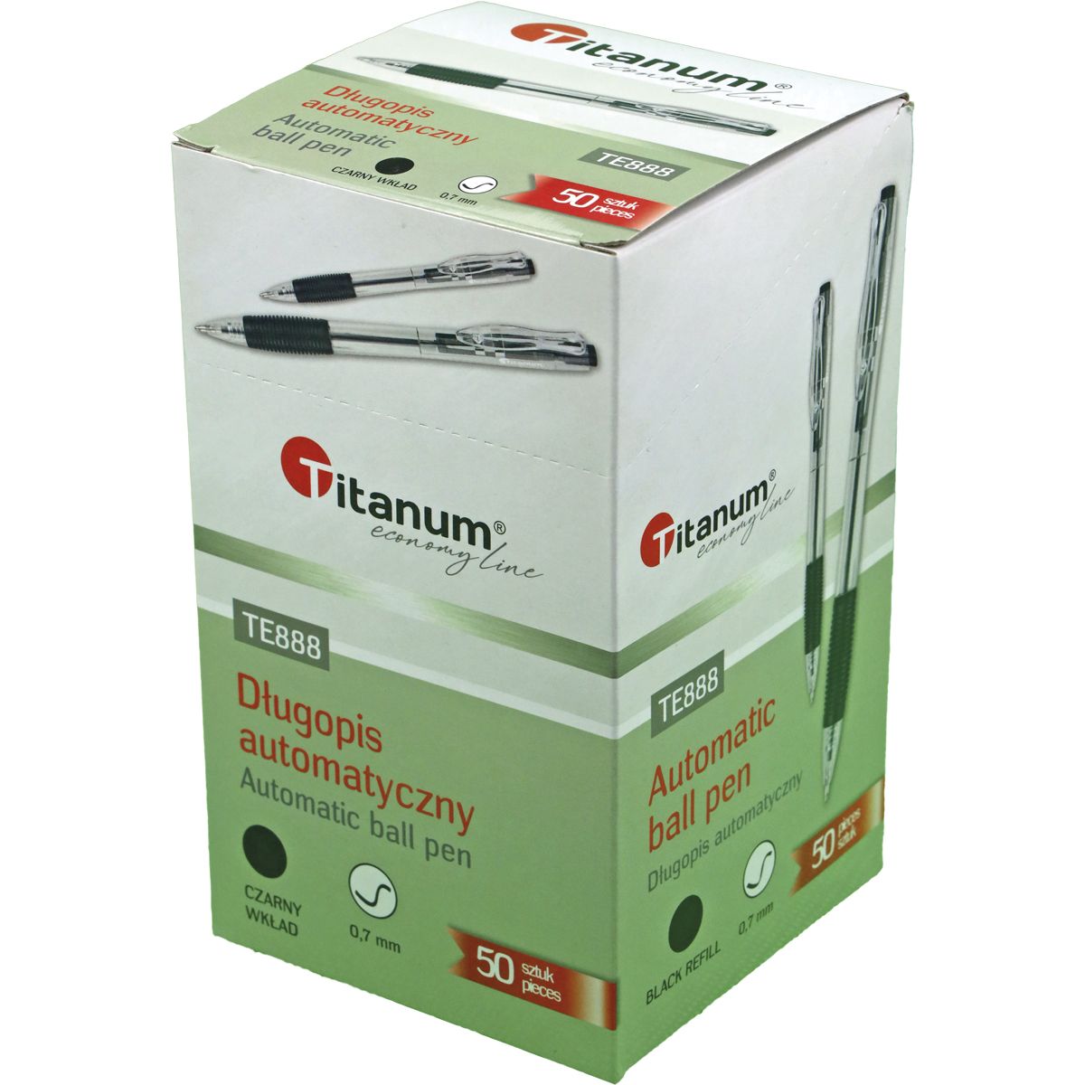 Długopis olejowy Titanum automatyczny czarny 0,7mm (BPGBLACK ECONOMY)