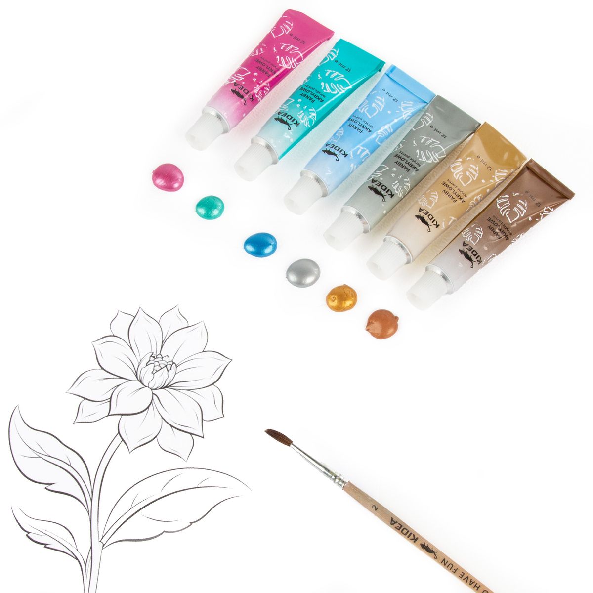 Farby akwarelowe Kidea metaliczne 12ml 12 kolor. (FAAM12KA)