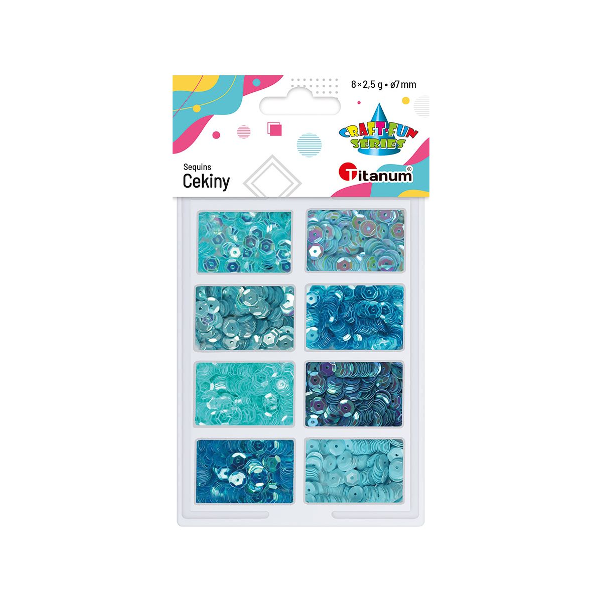 Cekiny Titanum Craft-Fun Series okrągłe zestaw 8 kolorów niebieskie (3G8P 160161)